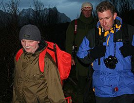 Baard Nordby, Remi Johansen og Steve Kennedy på tur i marka under en skikkelig vinterstorm.  Desverre uten sne